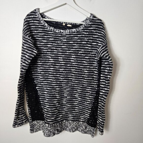Anthropologie Moth Size L Staccato Stripe Tweed Lace Tunic Wool Blend Sweater - Picture 4 of 13